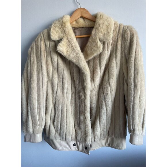 Vintage women's Ivory Mink fur & leather Jacket size L XL - Picture 1 of 16